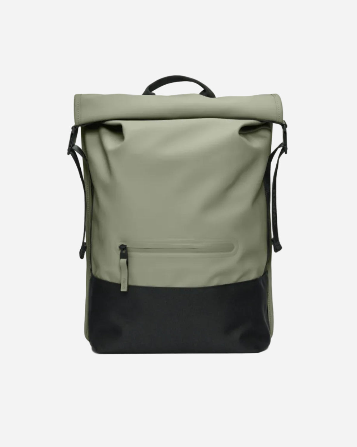 Green and black backpack on a white background