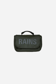 Green bag with 'RAINS' branding on a transparent background