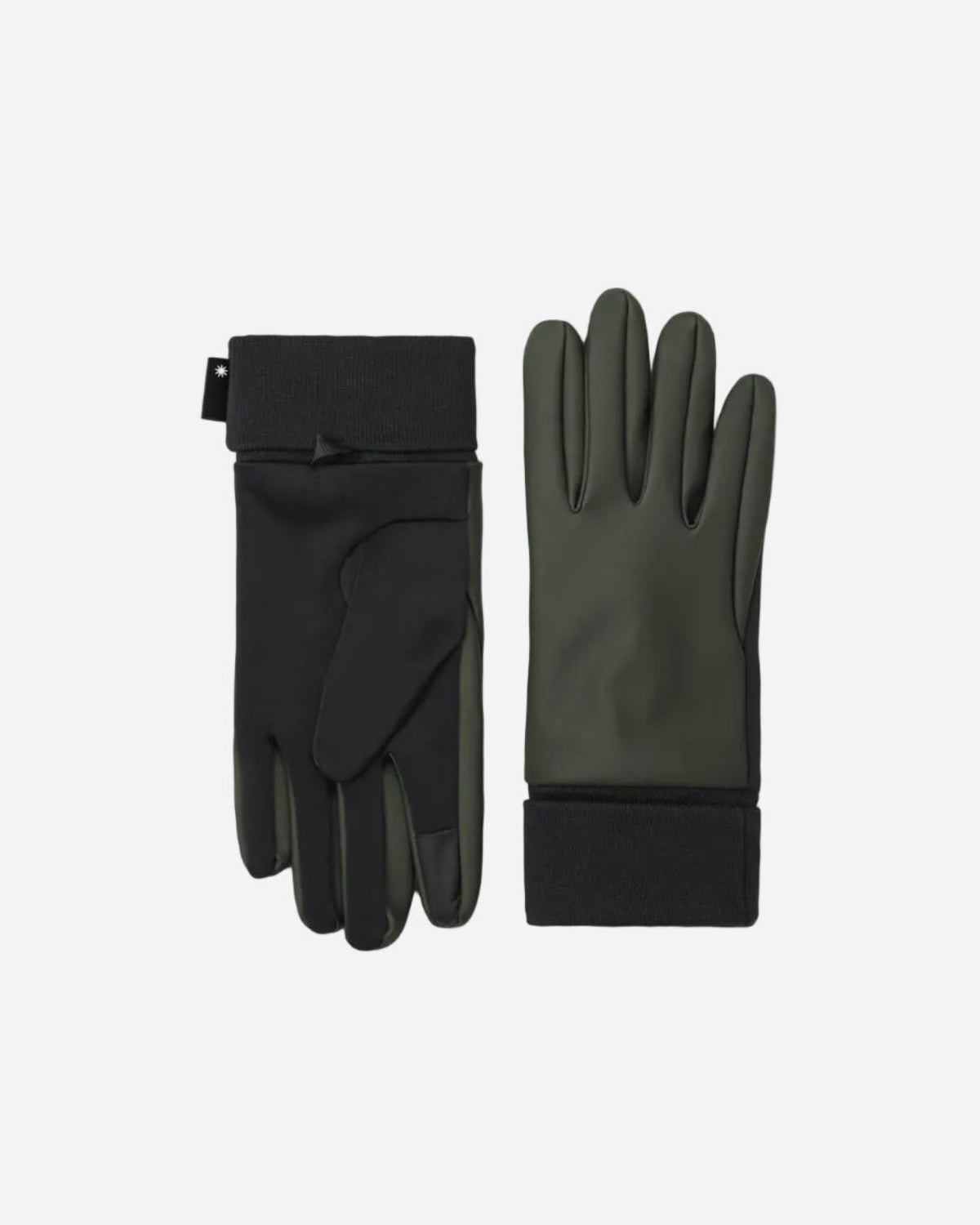 Pair of black gloves with a white background