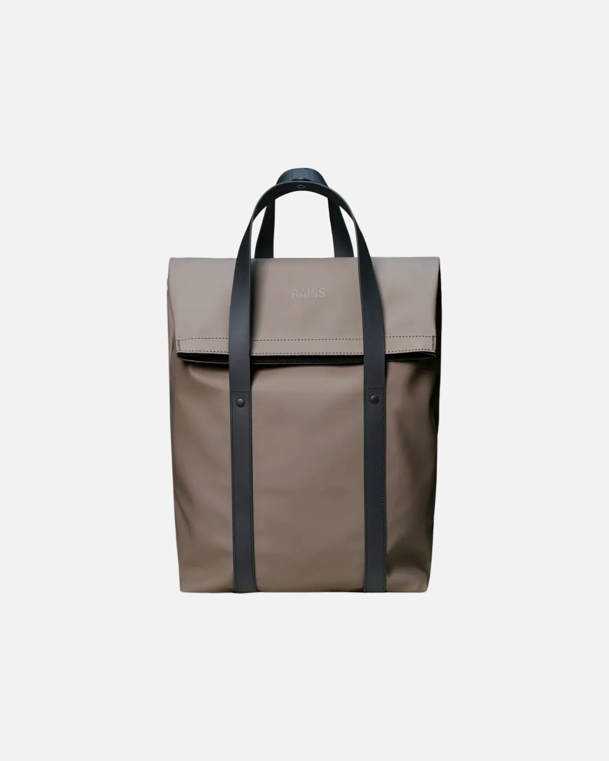 A taupe-brown waterproof tote bag with dark gray handles and side straps, featuring a flap closure and subtle 'PARS' branding on the front, set against a plain white background.