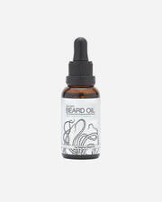 Bottle of beard oil with dropper on a white background