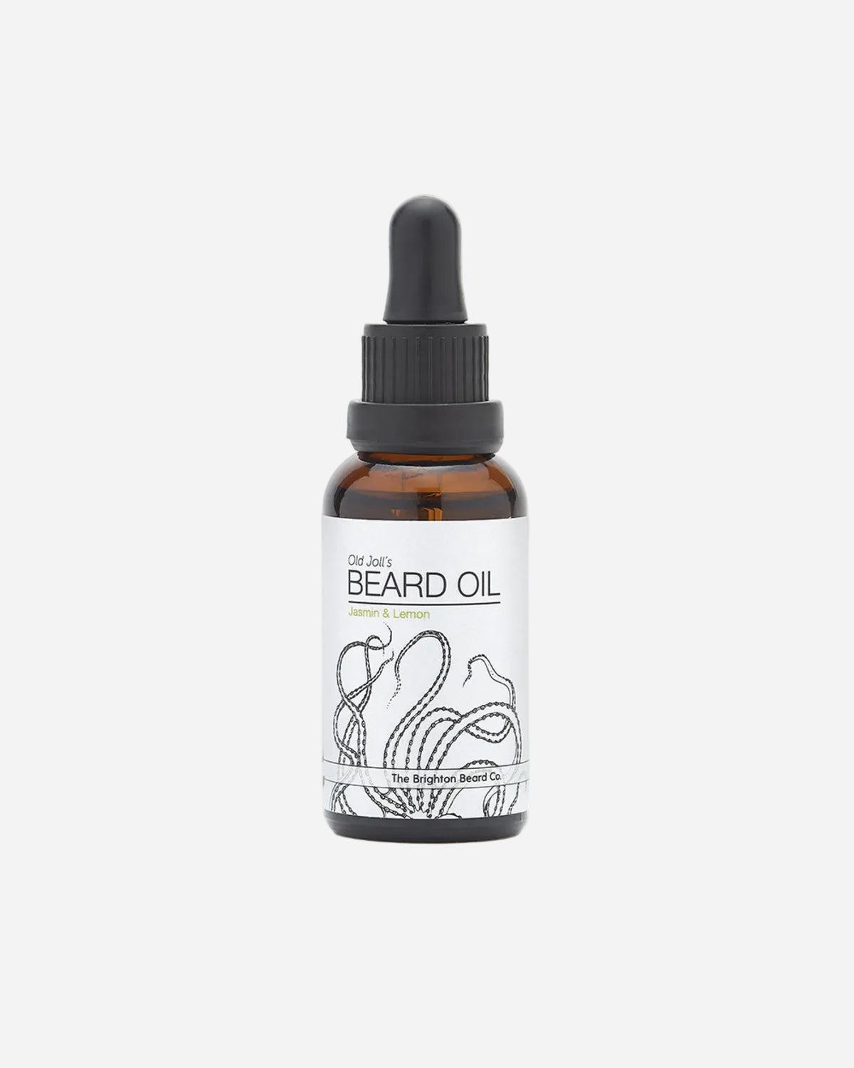 Bottle of beard oil with dropper on a white background