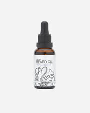 Bottle of beard oil with dropper on a white background