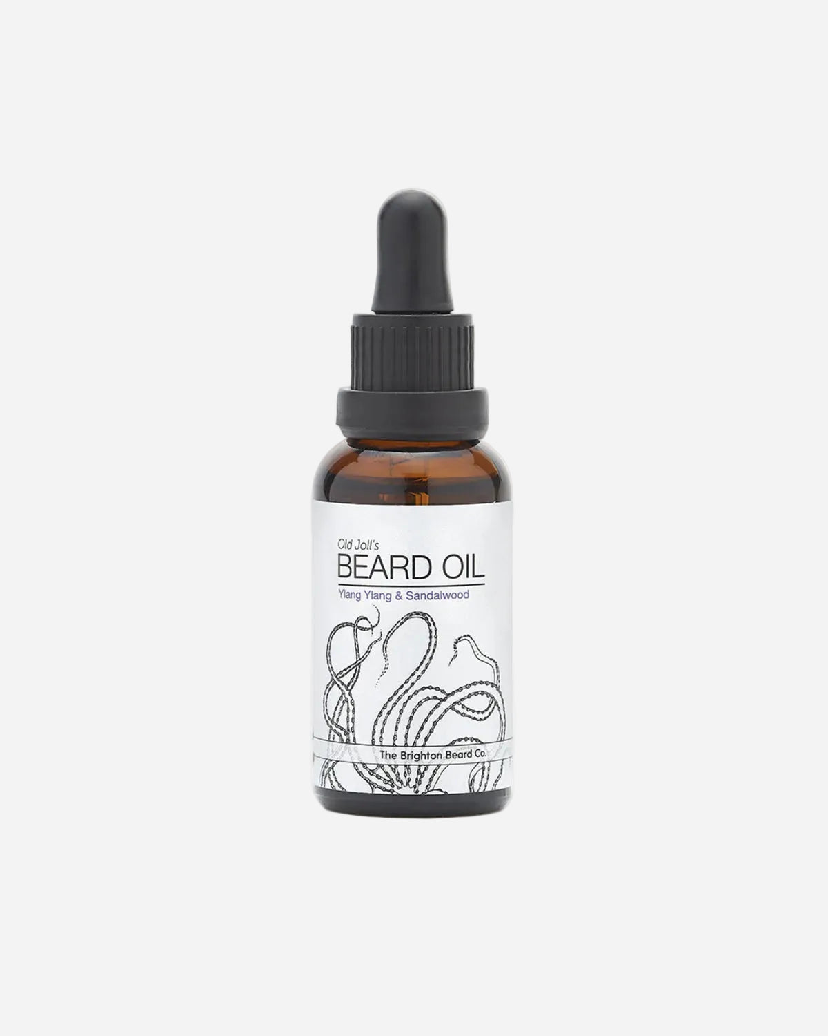 Bottle of beard oil with dropper on a white background