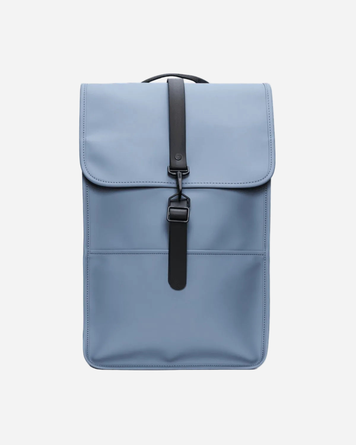 Blue backpack with a black strap on a white background