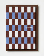 HAPPY BIRTHDAY BLUE BURGUNDY BRUGGE TILE CARD PPBD