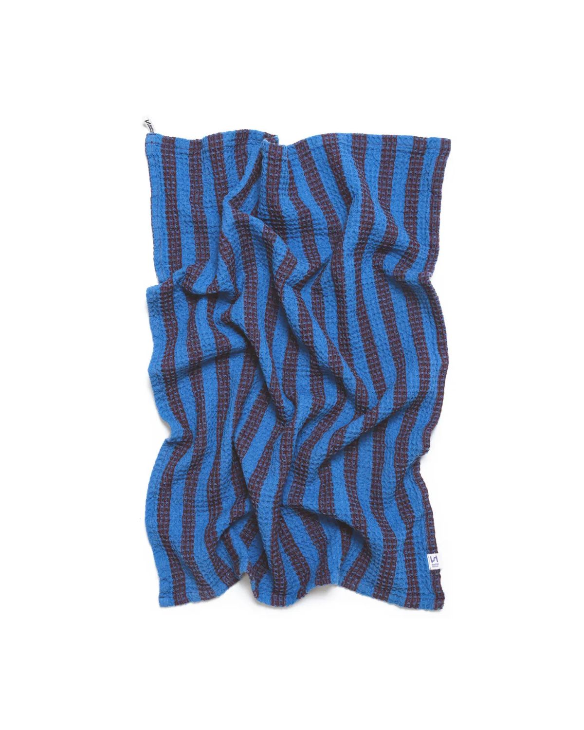 COTTON WAFFLE TEA TOWEL - COBALT & IVORY