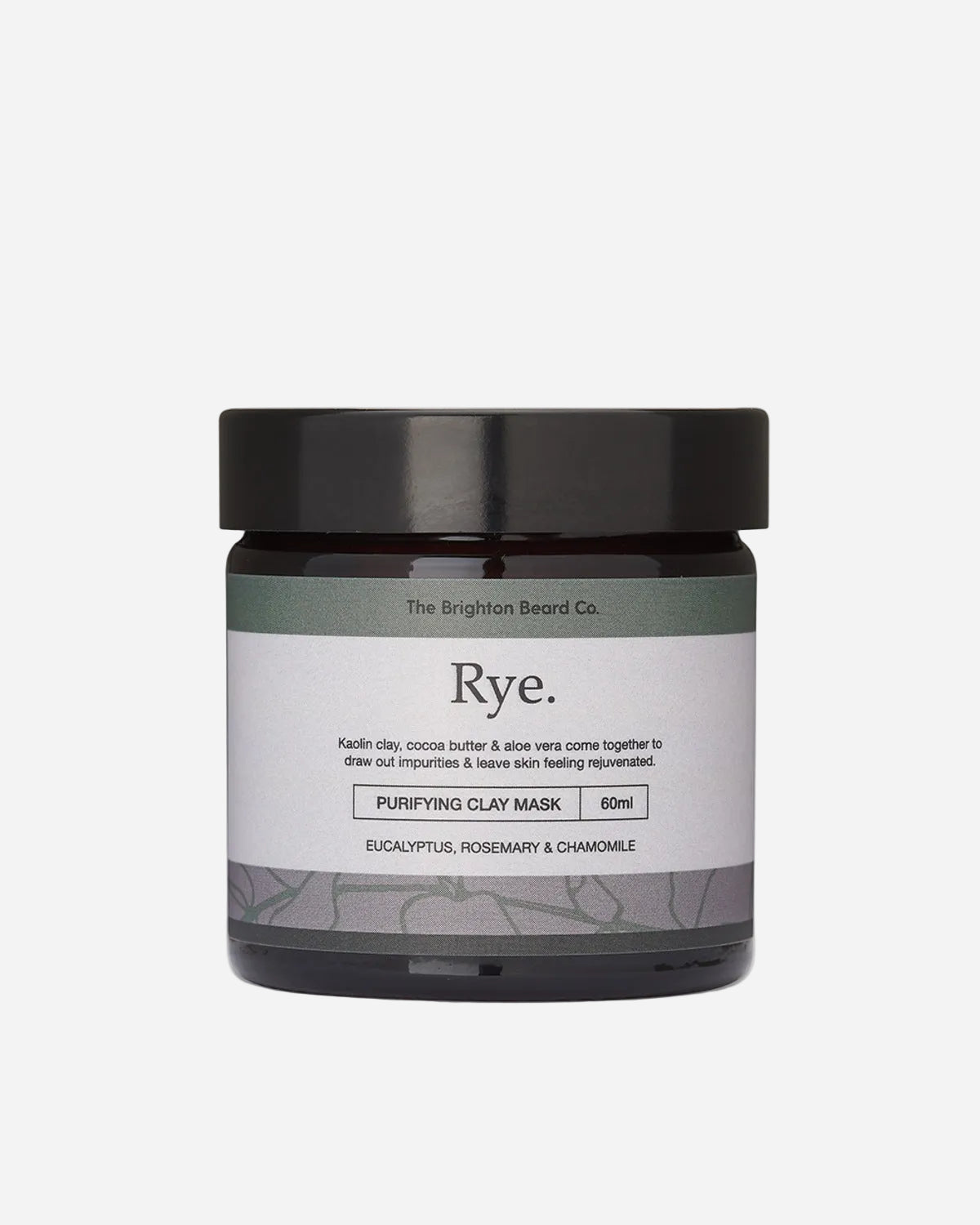 Jar of Rye purifying clay mask from The Brighton Beard Co. on a white background