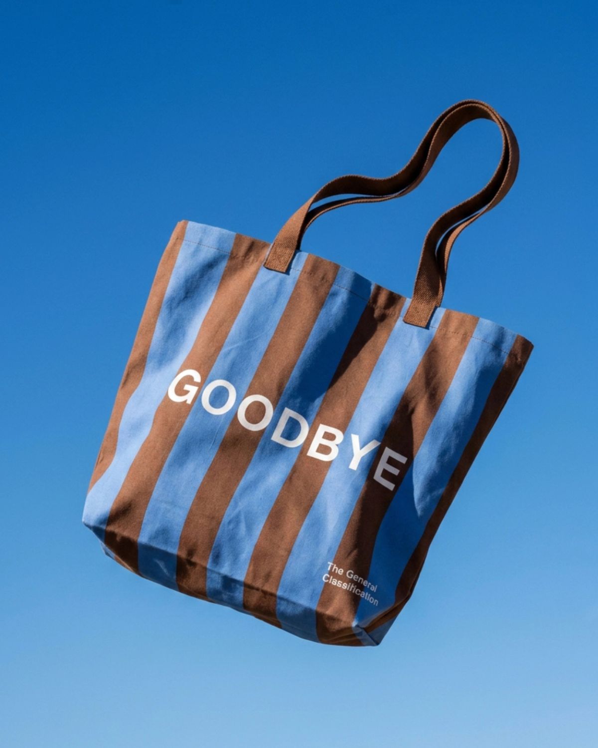 HELLO STRIPE TOTE BAG BLUE & BROWN