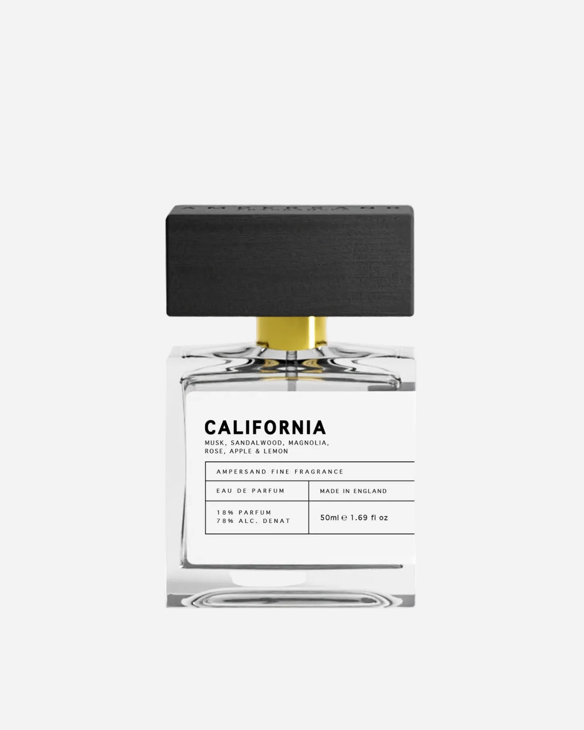 Perfume bottle labeled 'California' on a white background