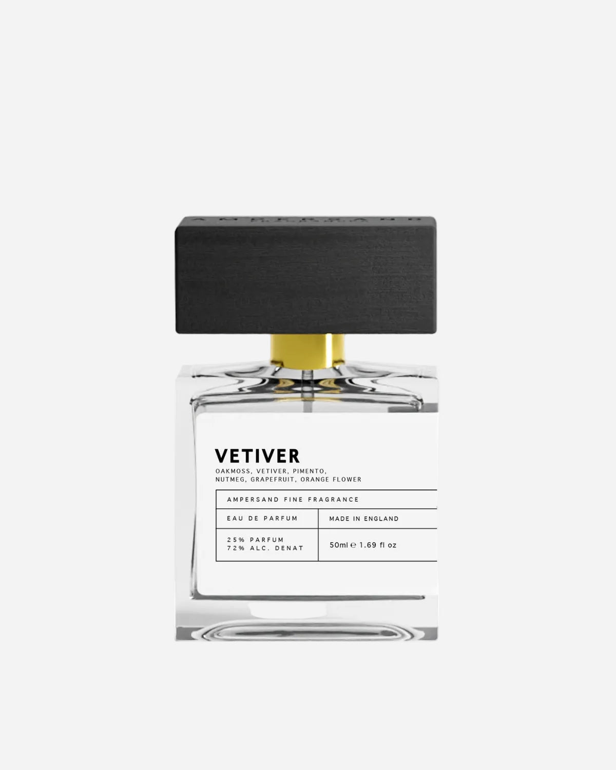 Perfume bottle labeled 'Vetiver' on a white background