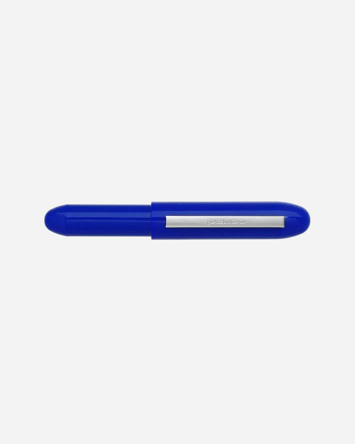 Blue pen with silver clip on a white background