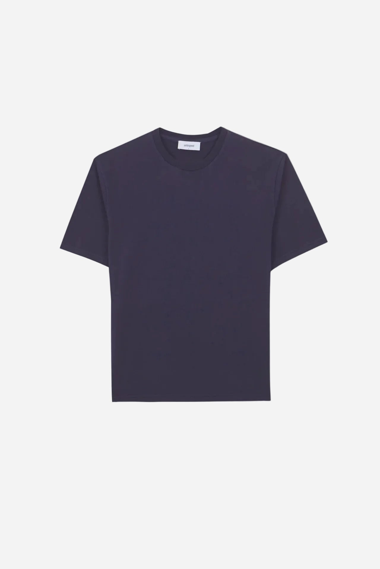 Navy blue t-shirt on a light gray background