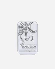 Beard balm packaging with decorative design on a white background