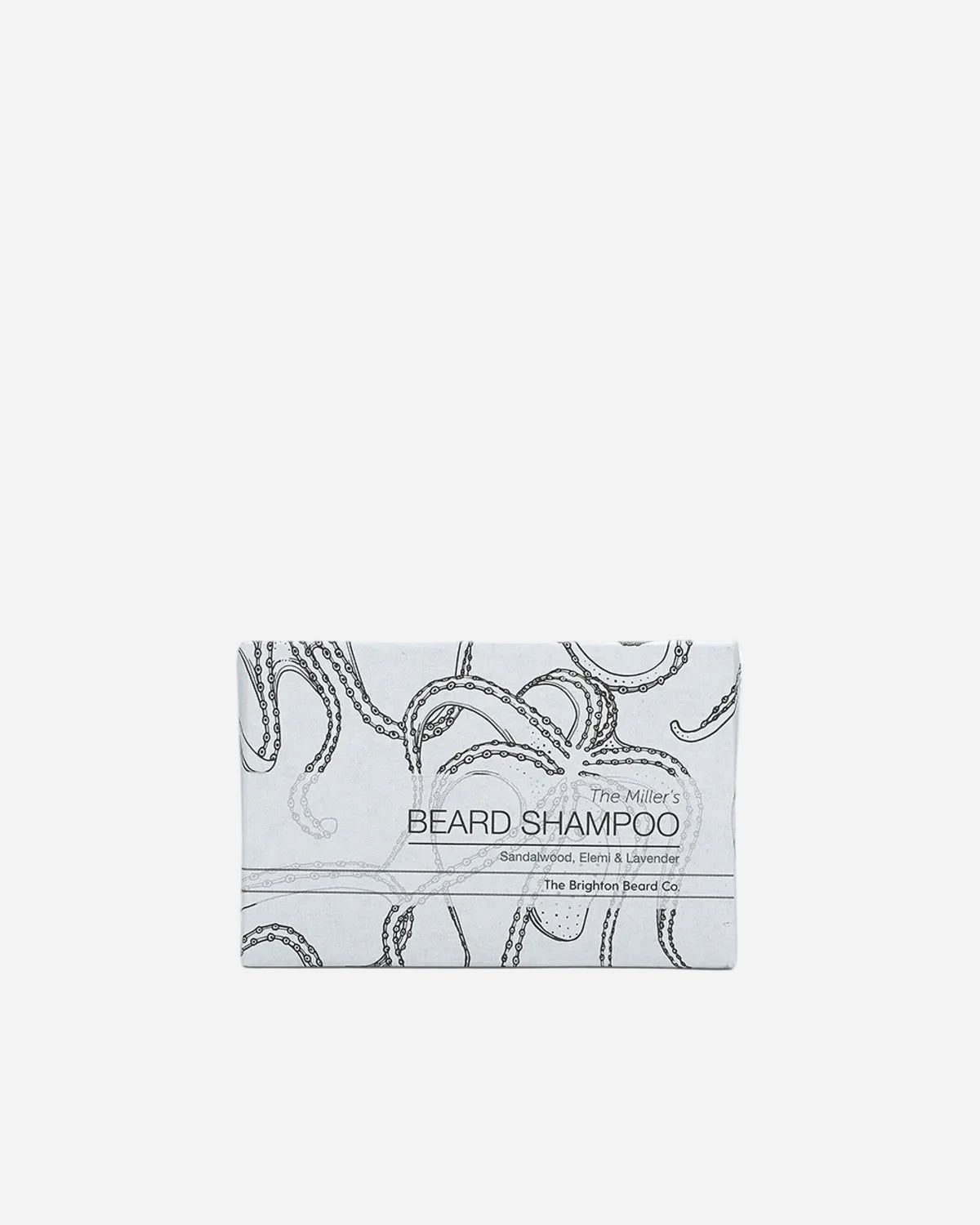 Bar of beard shampoo packaging on a white background