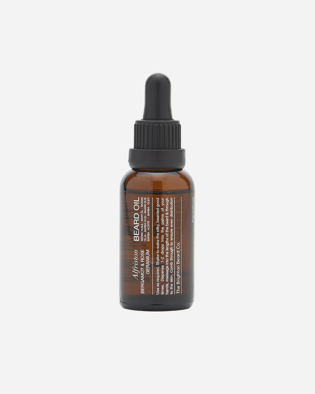 Brown glass bottle with black cap on a white background