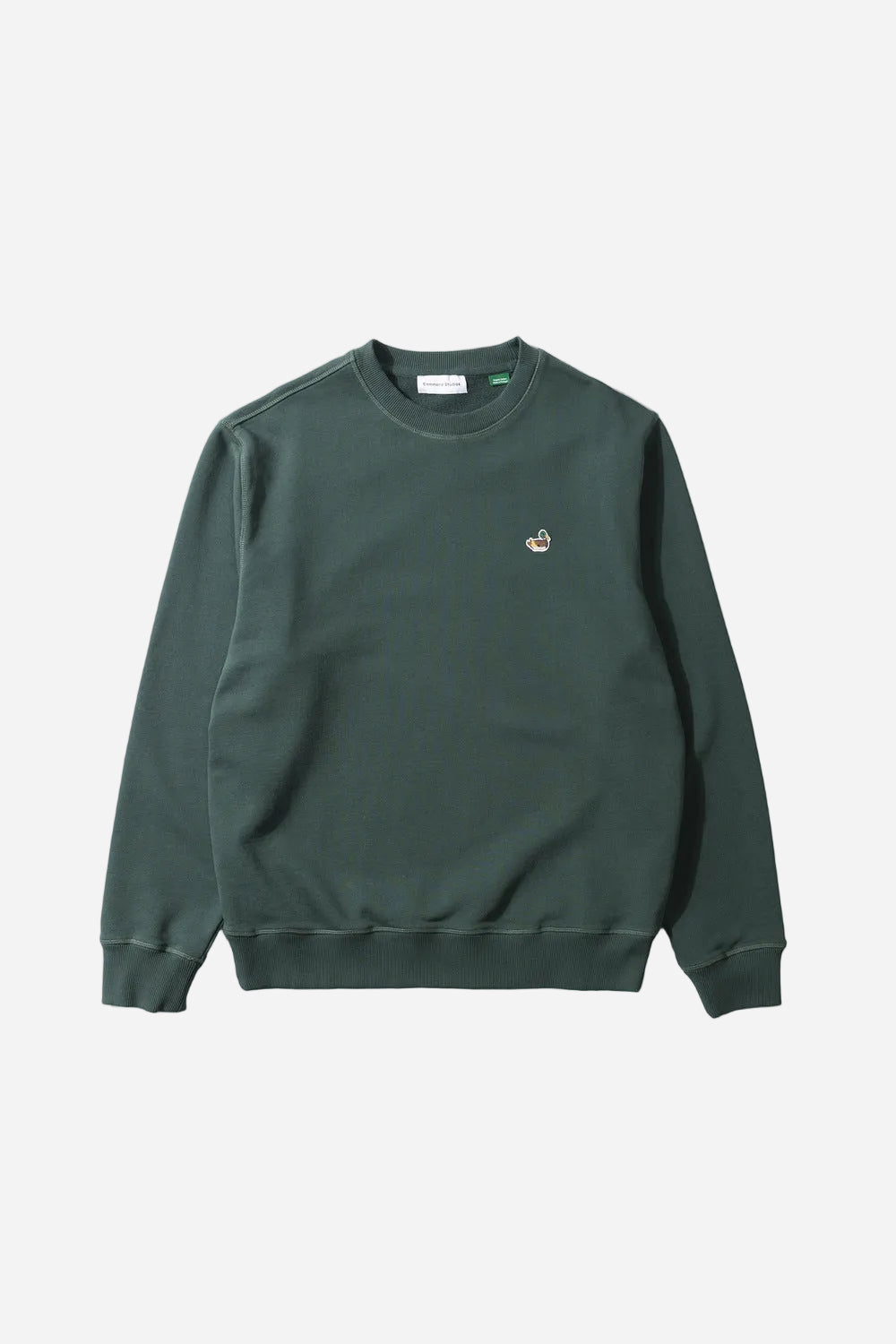 Green sweatshirt with a small logo on a light gray background