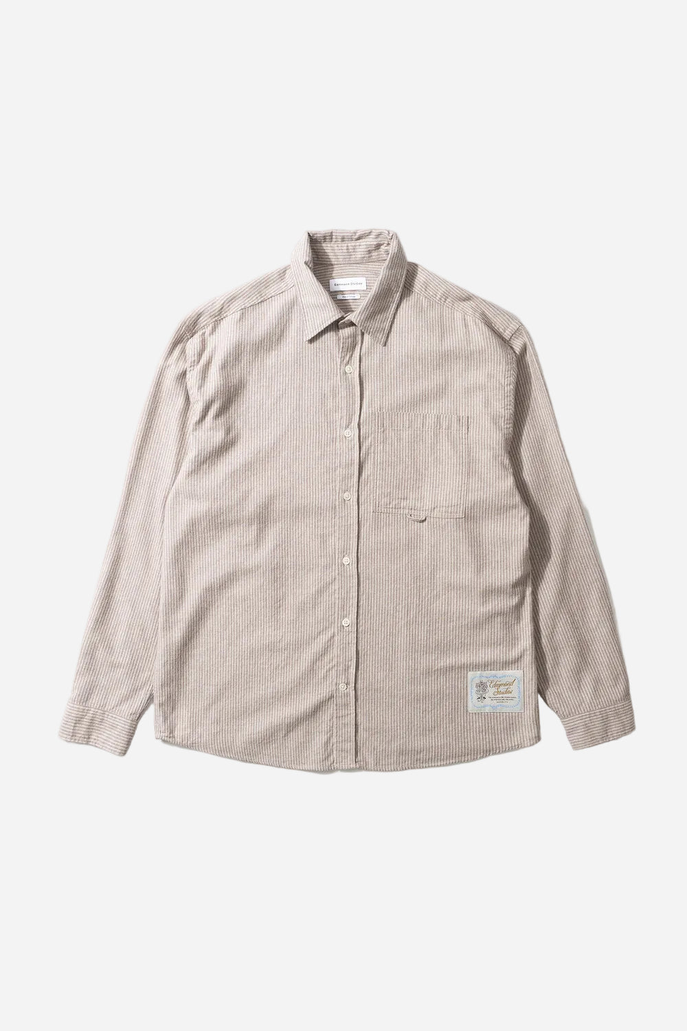 Beige stripe flannel shirt on a white background