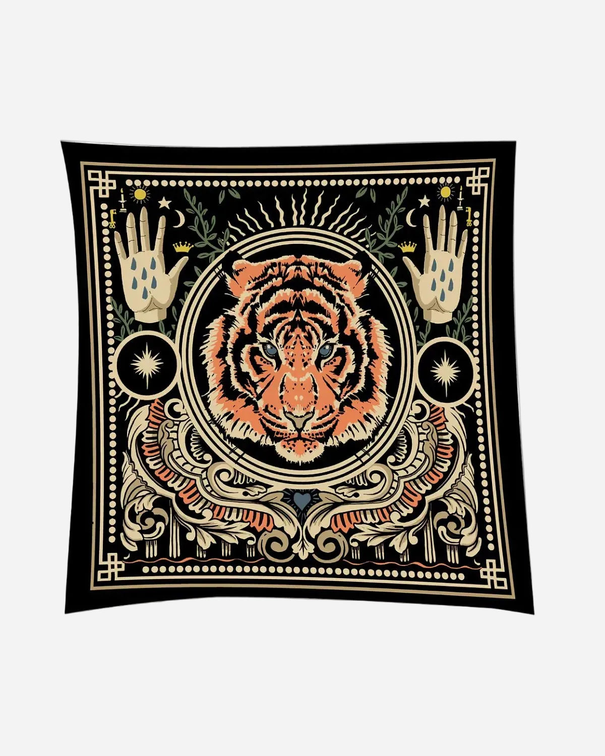 SCARF with a tiger design in the center on a black background