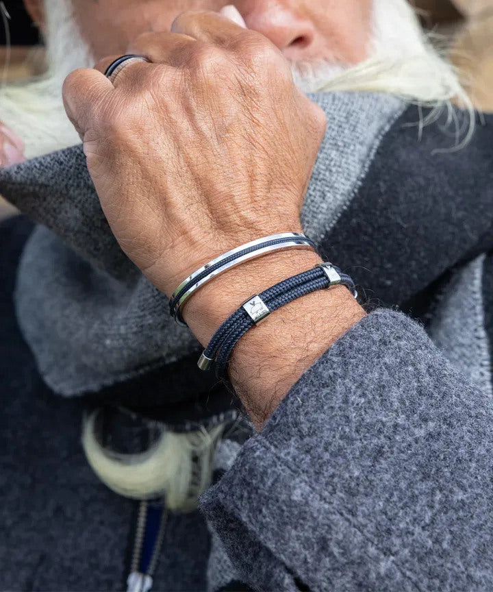 LITTLE LEWIS DBL NAVY SILVER BRACELET