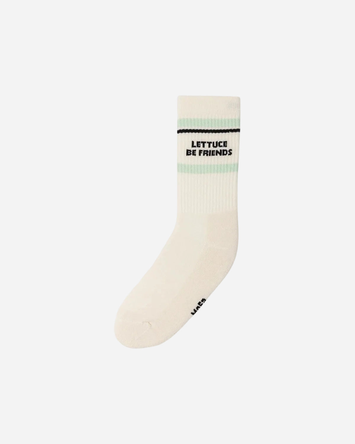 White sock with text on a white background