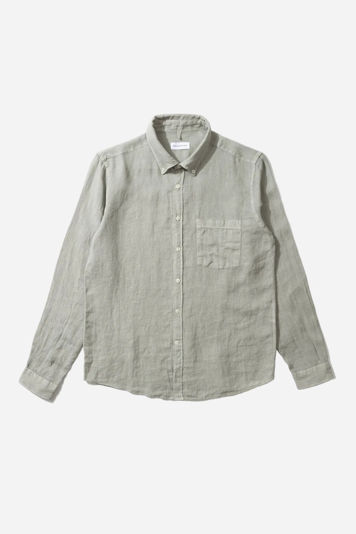 Green button-up shirt on a white background