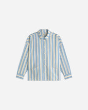 Blue and white striped shirt on a white background