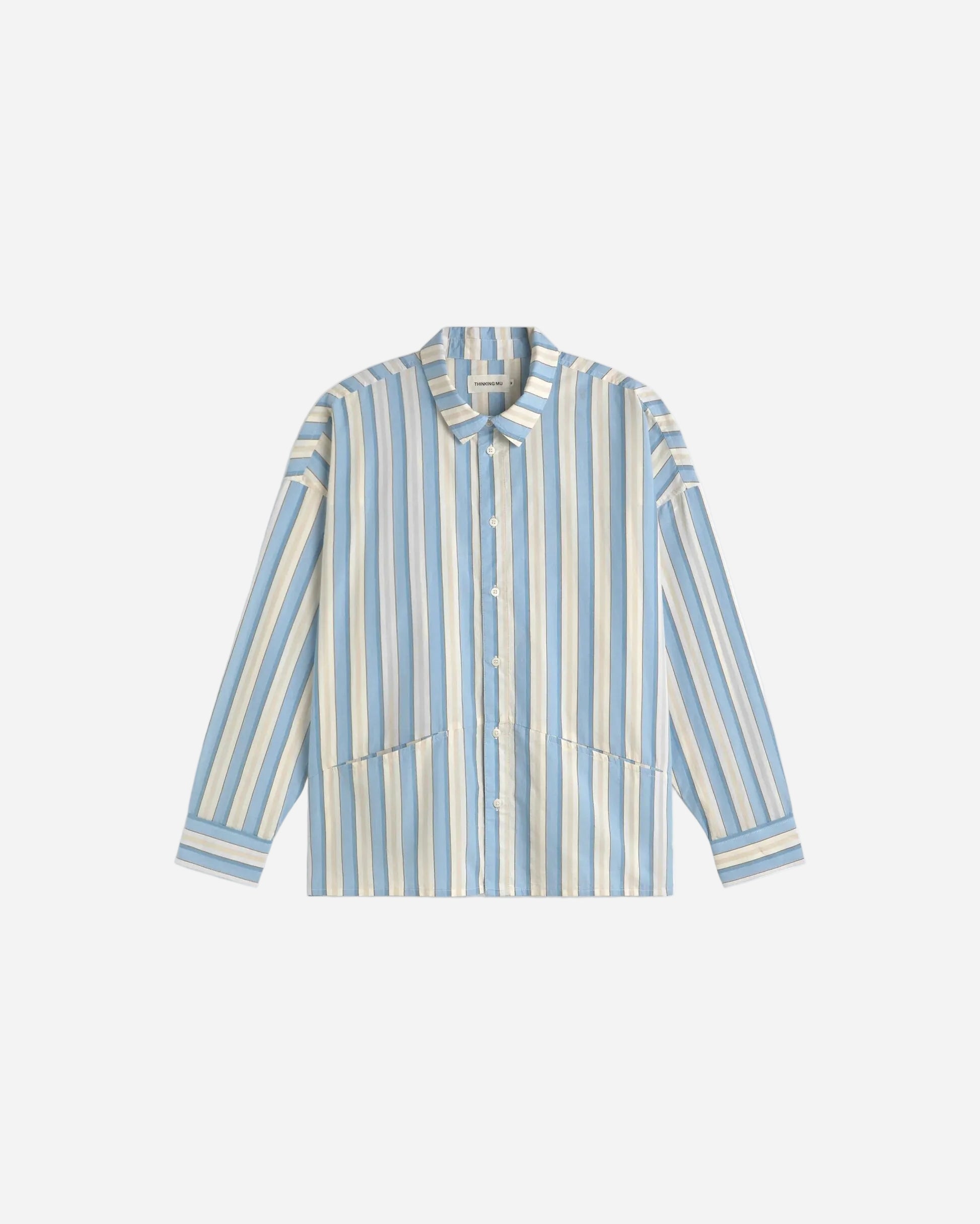 Blue and white striped shirt on a white background