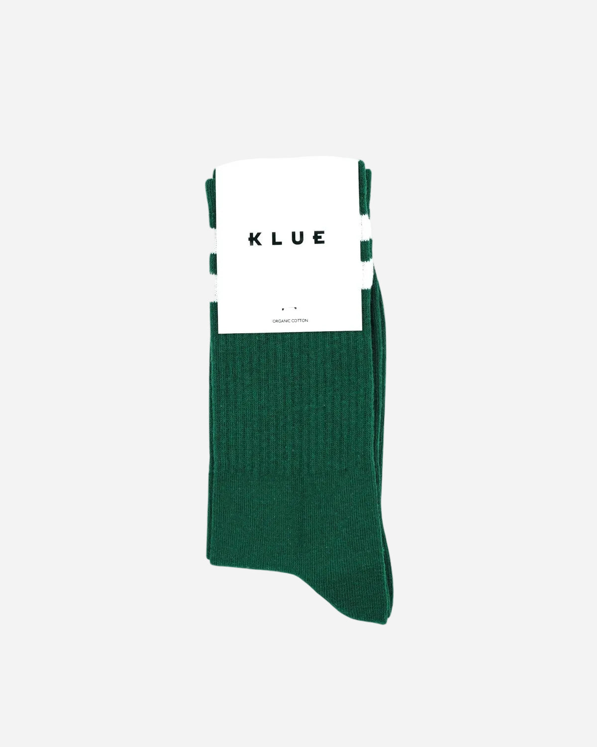 Green sock with 'KLUE' branding on a white background