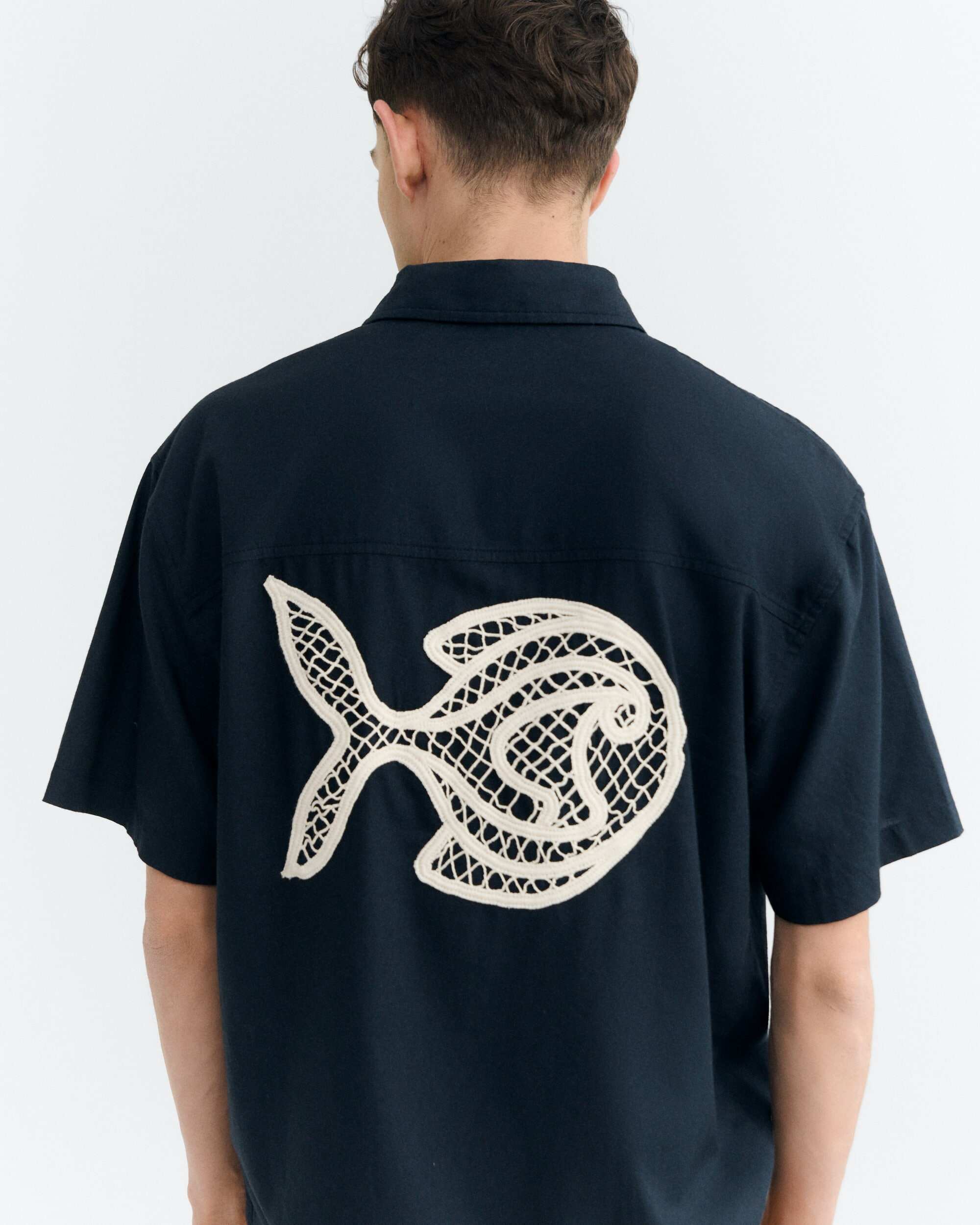NAVY FISH PATCH KURTIS SHIRT