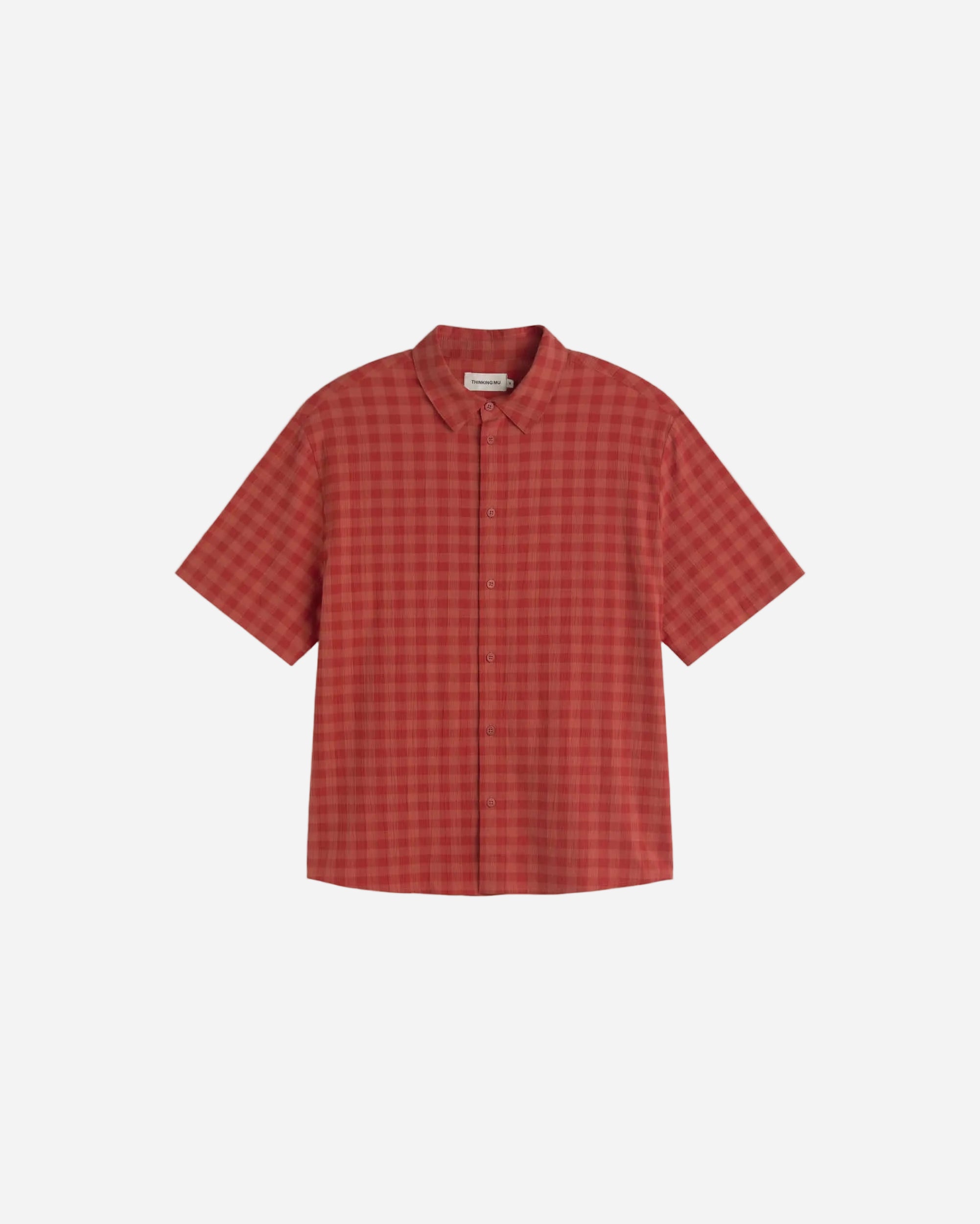 Red checkered shirt on a light beige background