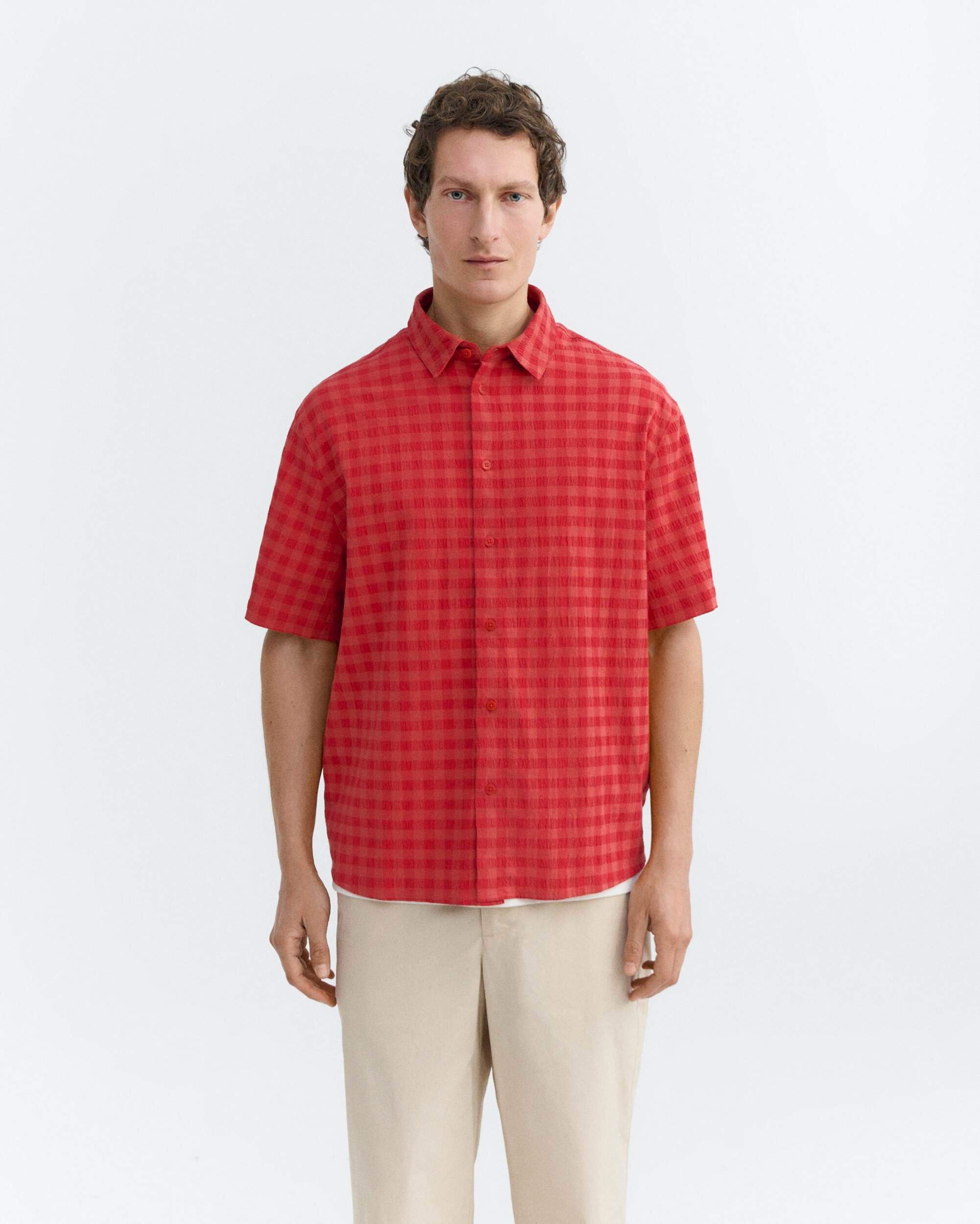 RED CHECK SEERSUCKER PADDY SHIRT
