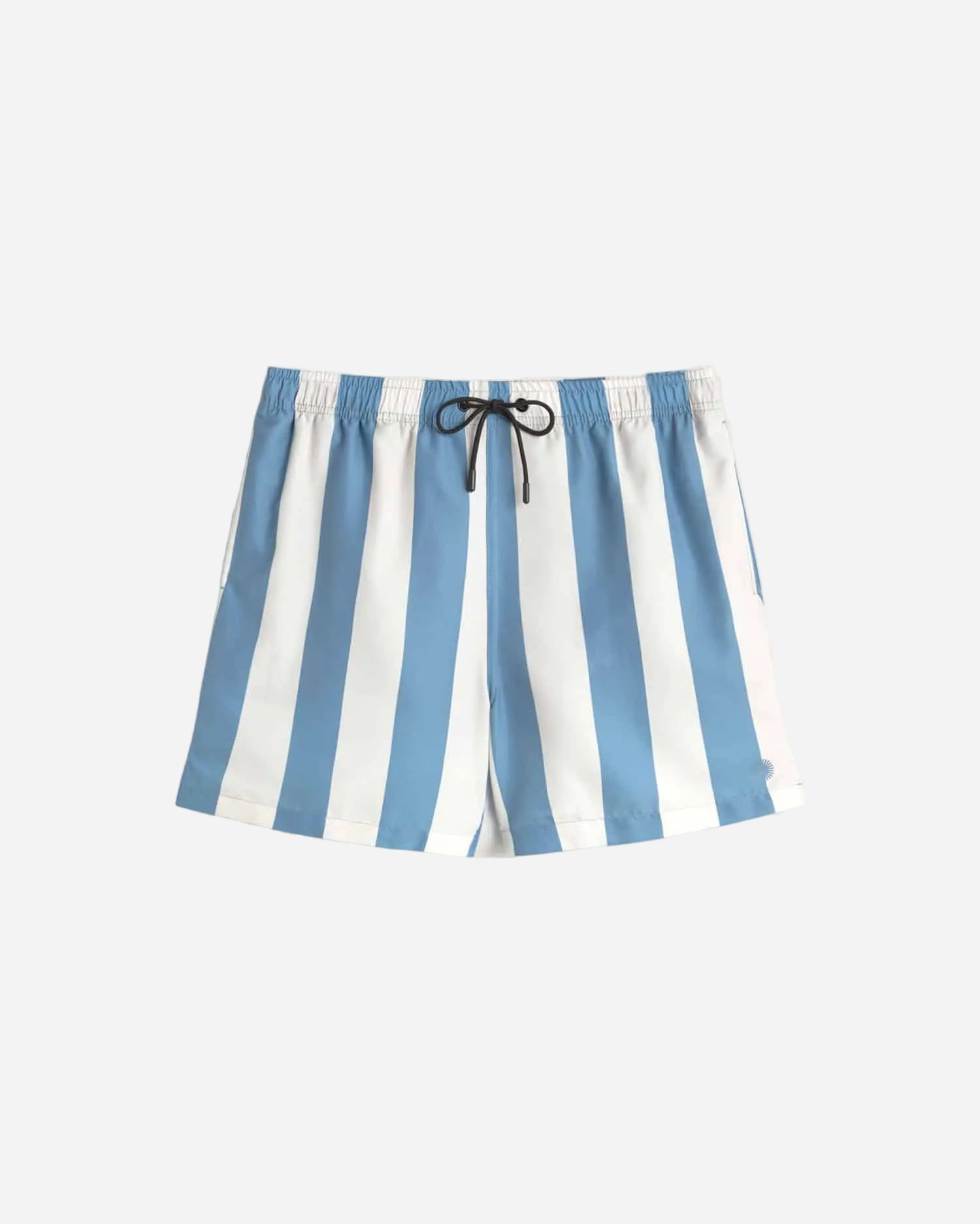 Blue and white striped shorts on a light gray background