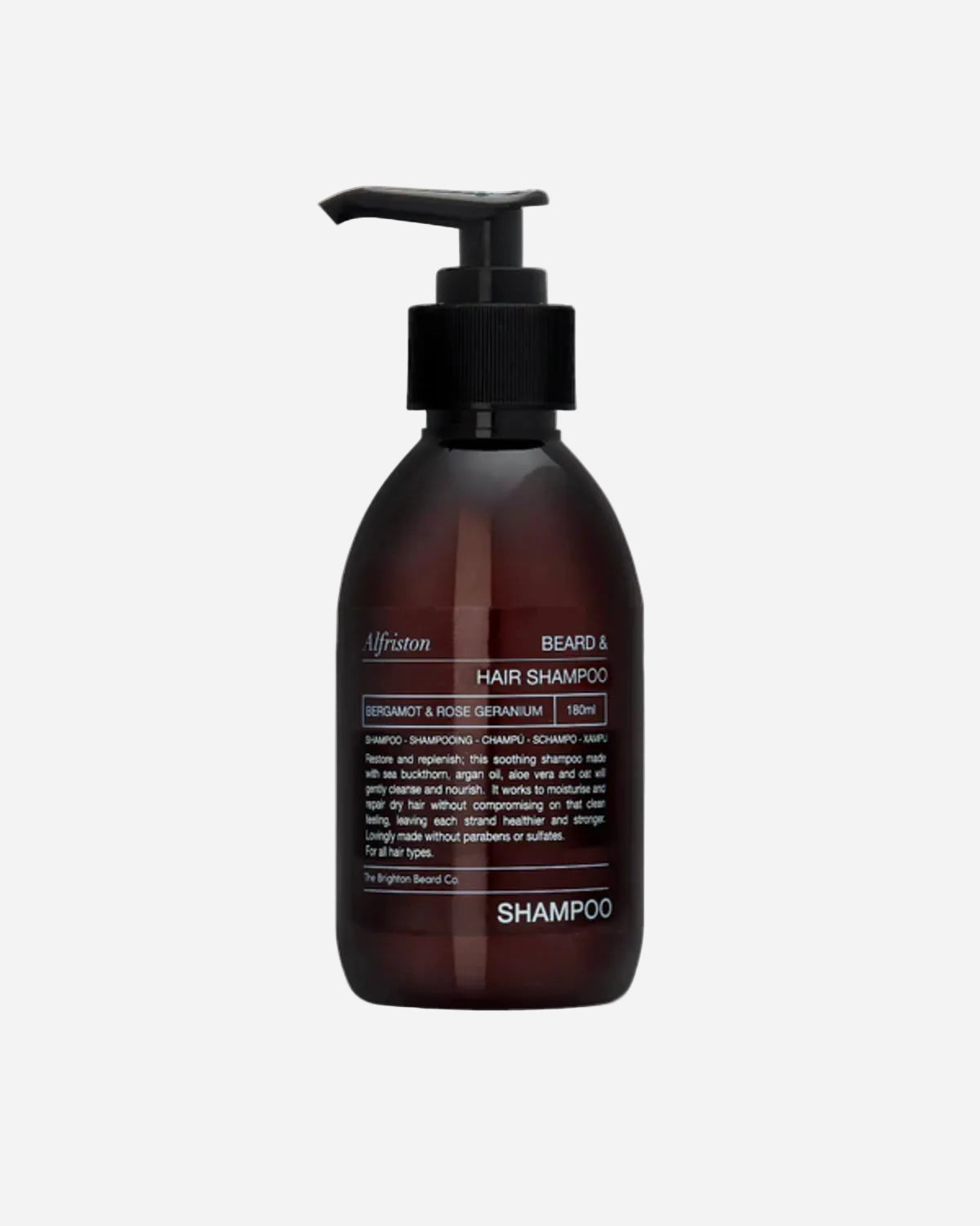 Brown shampoo bottle with pump on a white background
